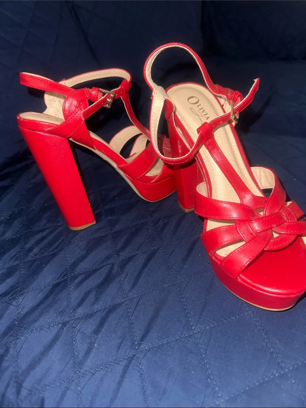 Red Platform Knot Strap Heels - OLIVIA